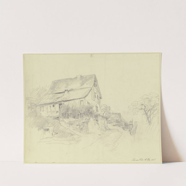 Straße in Schmitten, links ein Haus mit Zaun auf einer Mauer by Jakob Fürchtegott Dielmann