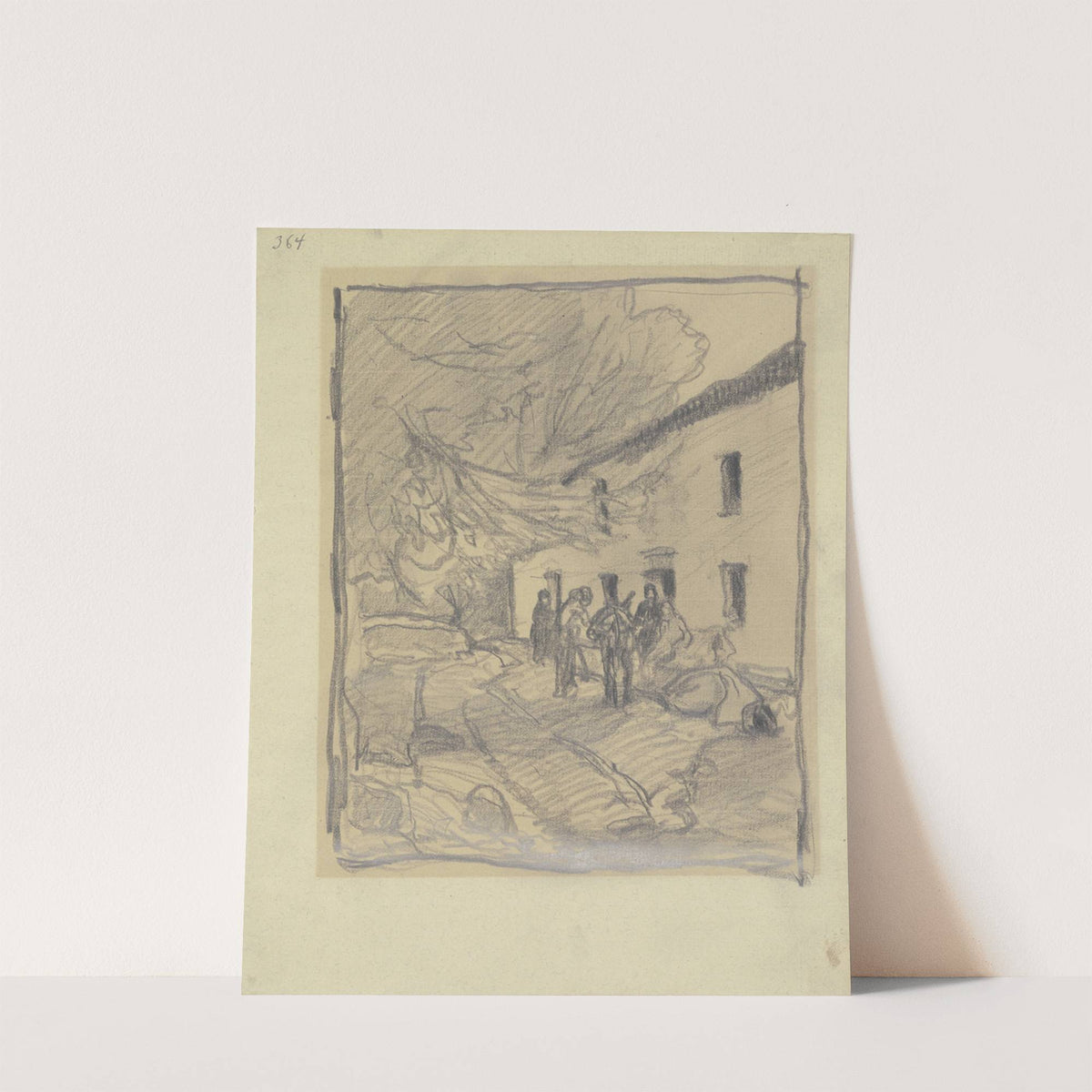 Straße mit mehreren Personen, die im Gespräch beisammen stehen by Rudolf Gudden