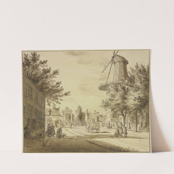 Straßenansicht bei einem Stadttor, rechts eine Windmühle by Paulus Constantijn la Fargue