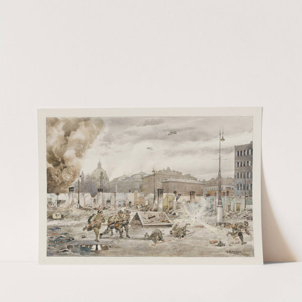 Straßenkampf am 7. April 1945 vor den zerstörten Naschmarktbuden (1946) by Karl Hornstein