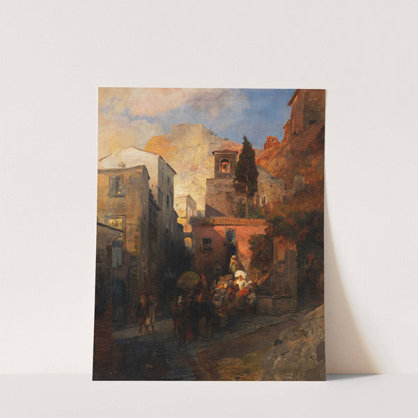 Straßenszene in einem italienischen Bergdorf by Oswald Achenbach