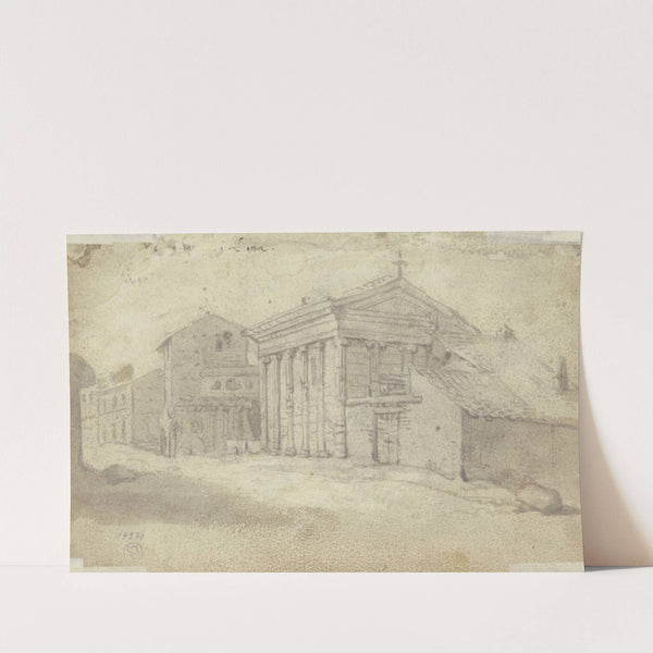 Straßenzug mit antikem Tempel ionischer Ordnung, nunmehr eine christliche Kirche mit zugesetzter Säulenstellung by Bartholomeus Breenbergh