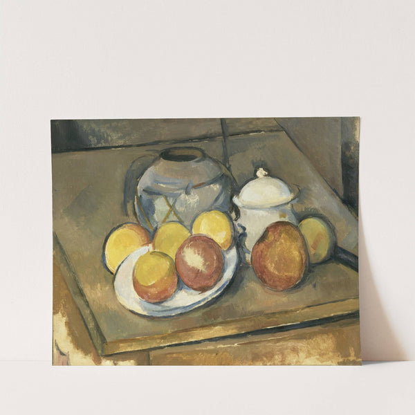 Straw-Trimmed Vase, Sugar Bowl and Apples (1890 - 1893) by Paul Cézanne