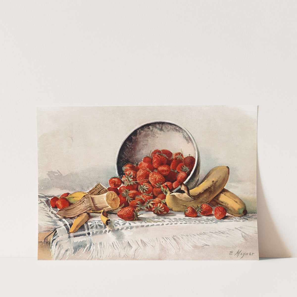 Strawberries and Bananas in a Basket by E. Meyner