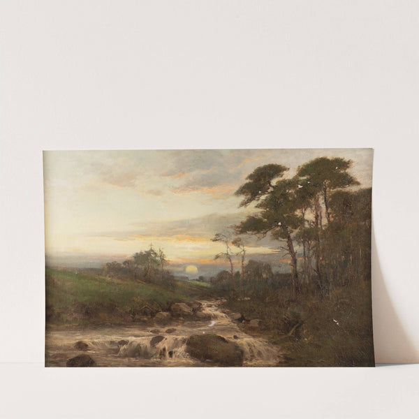Stream by the pine forest at sunset by Benjamin Williams Leader