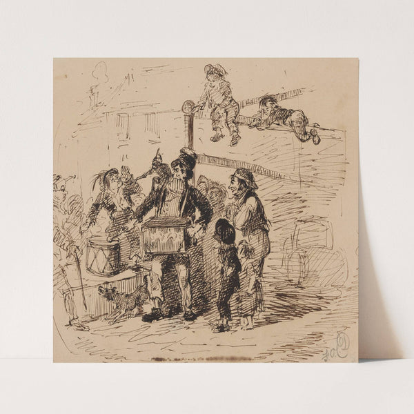 Street musician surrounded by children by Felix Octavius Carr Darley