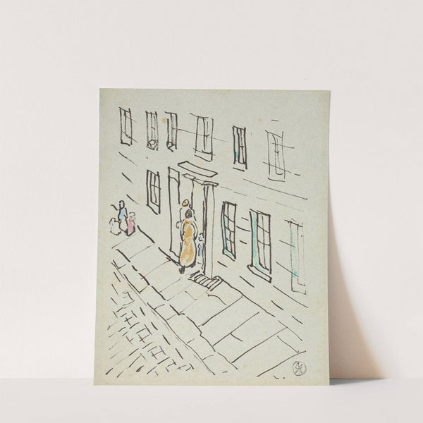 Street scene with figures in a doorway by Raymond McIntyre