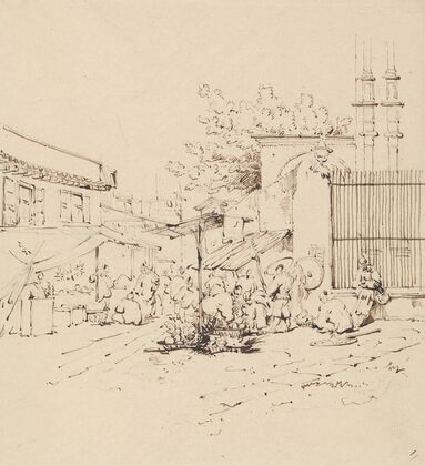Street Scene with Merchants Selling Wares (ca. 1843)