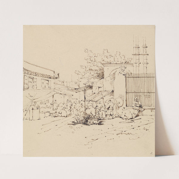 Street Scene with Merchants Selling Wares (ca. 1843) by George Chinnery