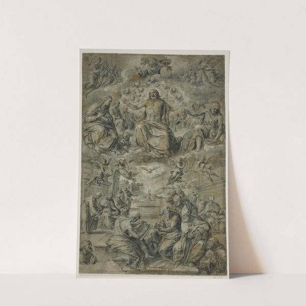 Striden over det hellige sakramente med treenigheden svævende i skyen by Avanzino Nucci