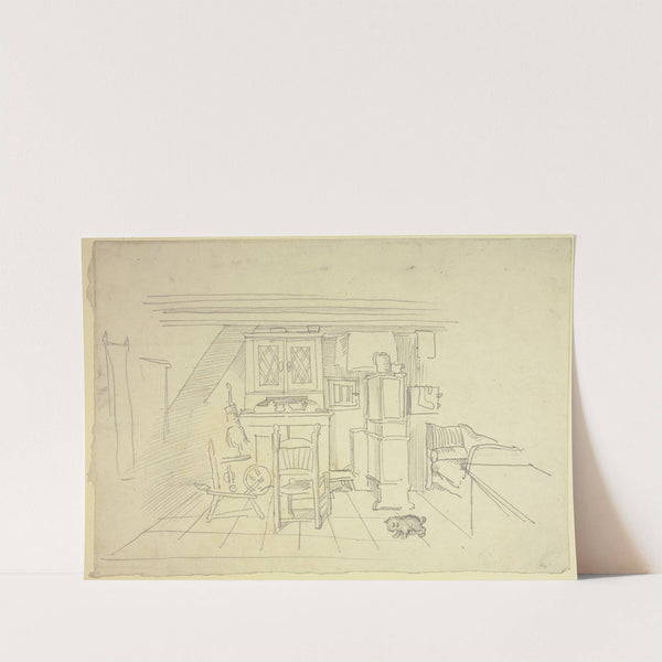 Stube mit Spinnrad und kleinem Hund (ca. 1855 – 1857) by Wilhelm Busch