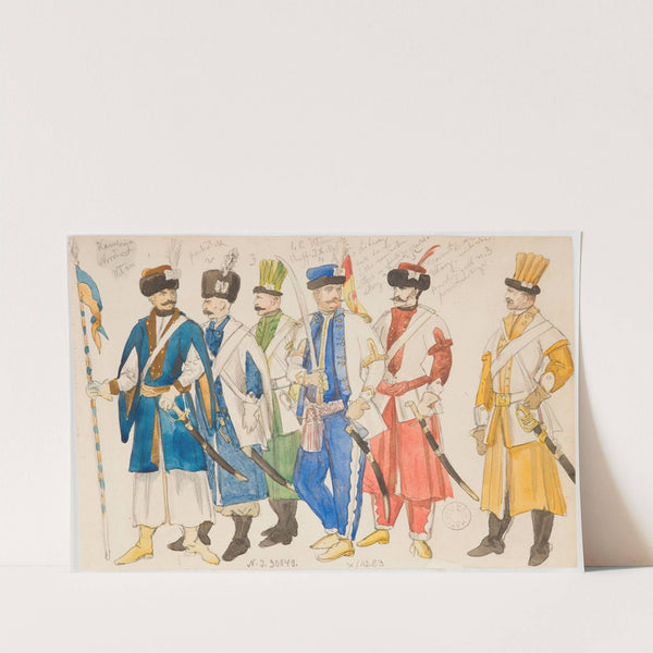 Studia kostiumowe - Szereg postaci męskich w strojach wojskowych by Jan Matejko