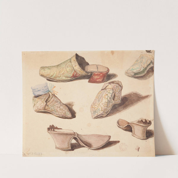 Studia kostiumowe - Sześć trzewików rysowanych podczas otwarcia grobów w kościele OO.Karmelitów w Wiśniczu by Jan Matejko