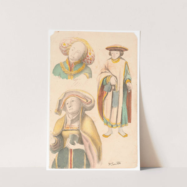 Studie med tre figurer efter altertavlen i Estvad kirke, Ringkøbing amt by Hans Smidth