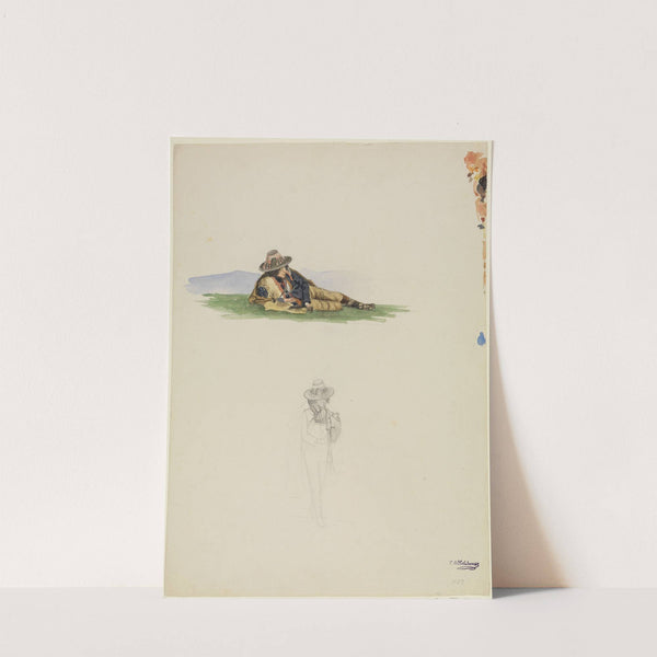 Studie nach einem ruhenden und einem flötenden italienischen Hirten by Johann Wilhelm Schirmer