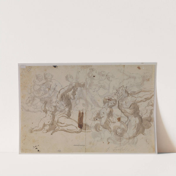 Studie til en triton med to putti og et andet til Neptun med en putto by Giuseppe Alabardi