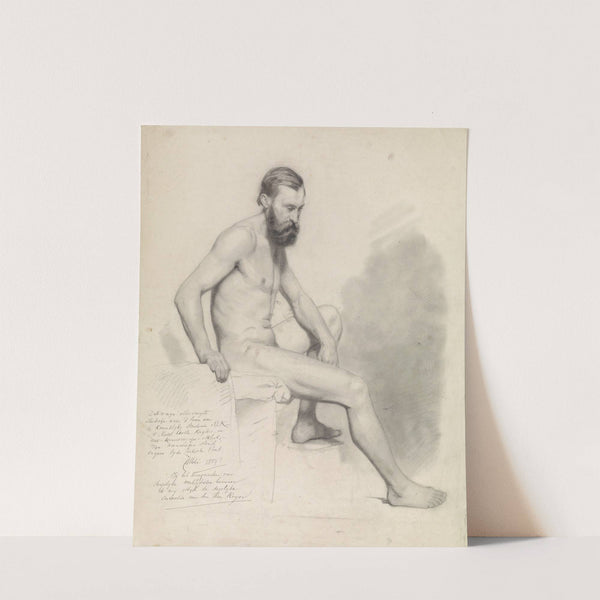 Studie van een zittend mannelijk naakt, naar rechts by August Allebé