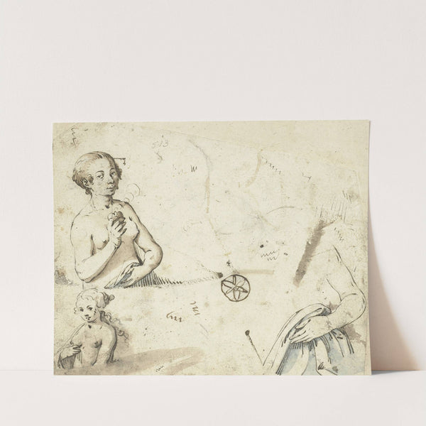 Studieblad met een paar vrouwelijke halffiguren (1617 - 1619) by Gerard ter Borch