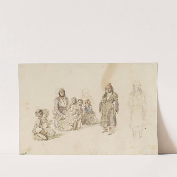 Studieblad met zittende vrouw en kinderen, te Dereköy in Turkije by Denis Auguste Marie Raffet