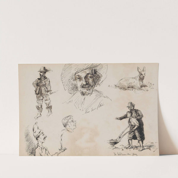 Studieblad, onder andere met een kopie naar Frans Hals (1880) by Marius Bauer