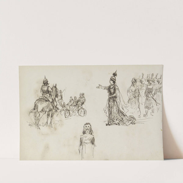 Studieblad, onder andere met een militair te paard (1880) by Marius Bauer