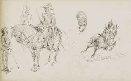 Studieblad, onder andere met militairen te paard