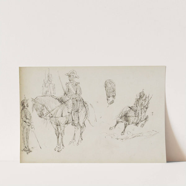 Studieblad, onder andere met militairen te paard (1880) by Marius Bauer