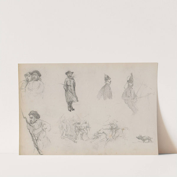 Studieblad, onder andere met vechtende troepen (1880) by Marius Bauer