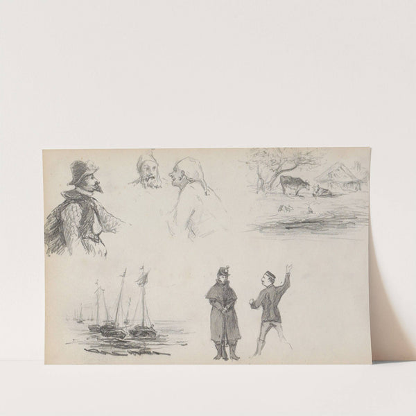 Studieblad, onder andere met zeilschepen (1880) by Marius Bauer