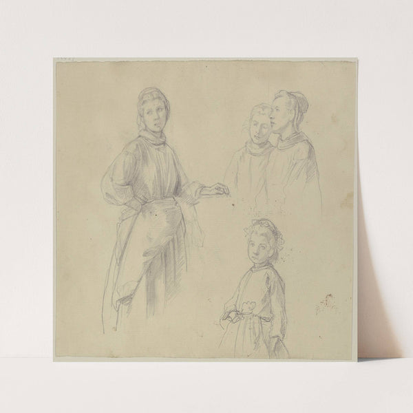Studien von drei Mädchen und einem Kind by Jakob Becker