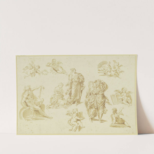 Studienblatt; Amoretten und weibliche Figuren, links ein Flußgott by Donato Creti