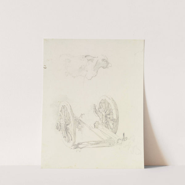 Studienblatt; Ein zweirädriger Karren, darüber die flüchtige Skizze eines Rindes by Johann Nepomuk Rauch