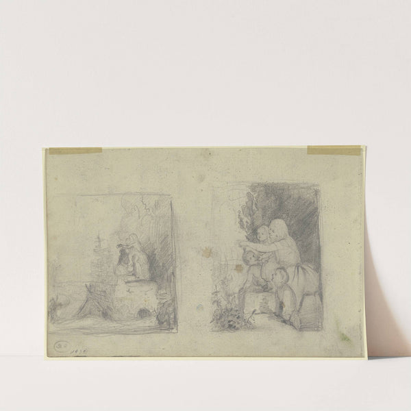 Studienblatt; Familienszenen im Freien by Hermann Gollner