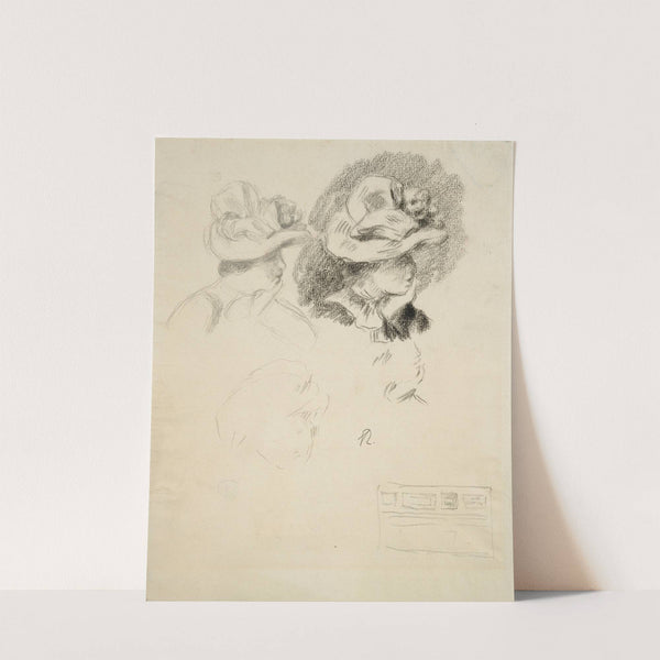 Studienblatt; Frau mit Hut und Skizze einer Bilderwand by Pierre-Auguste Renoir
