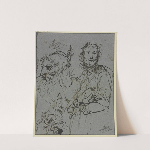 Studienblatt; Kopf eines Mannes im Profil sowie Brustbild eines Mannes by Jacob de Wit