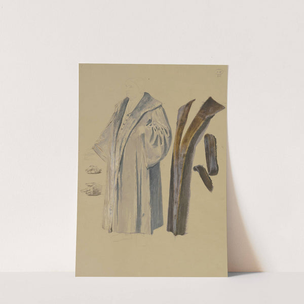 Studienblatt; Männliche Kostümfigur sowie Handstudien by Josef Ferdinand Becker