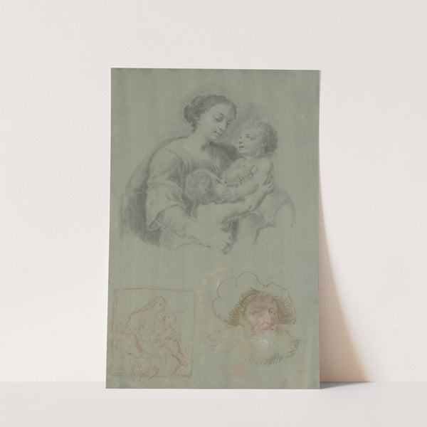Studienblatt mit einer Madonna mit dem Kind und dem Johannesknaben, dazu ein bärtiger Mann mit Mütze by Heinrich Friedrich Füger