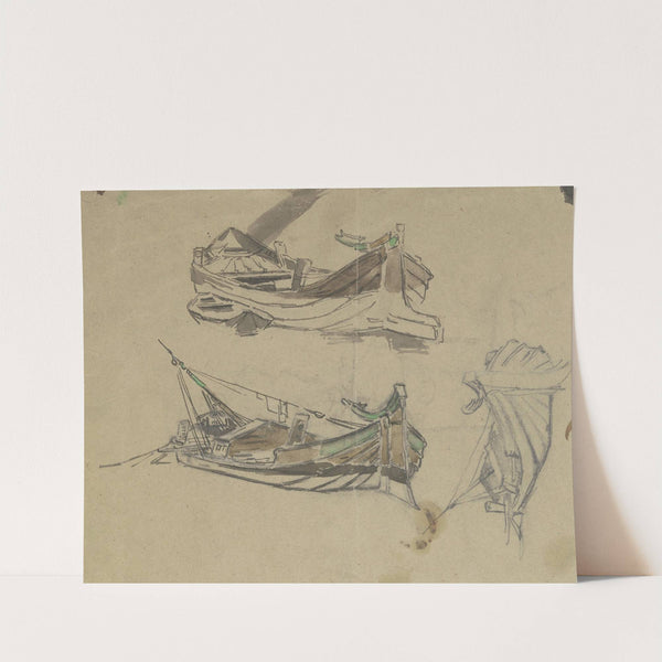 Studienblatt mit Flußkähnen by Anton Burger