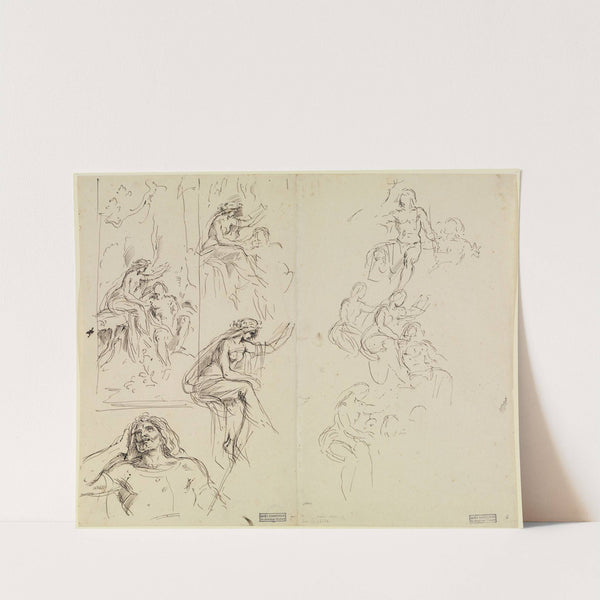 Studienblatt mit Kompositionsentwurf und Einzelskizzen zu 'König Krokus und die Waldnymphe' by Moritz von Schwind