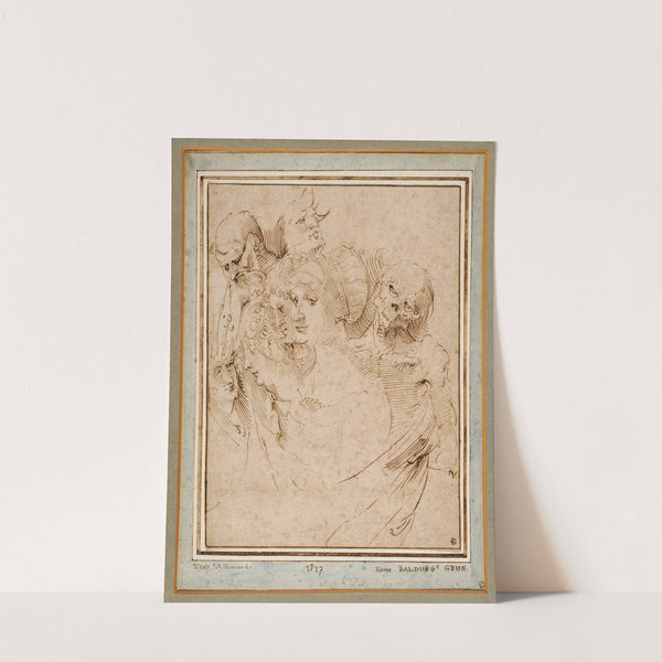 Studienblatt mit sieben Köpfen, darunter der Tod (1513-15) by Hans Baldung