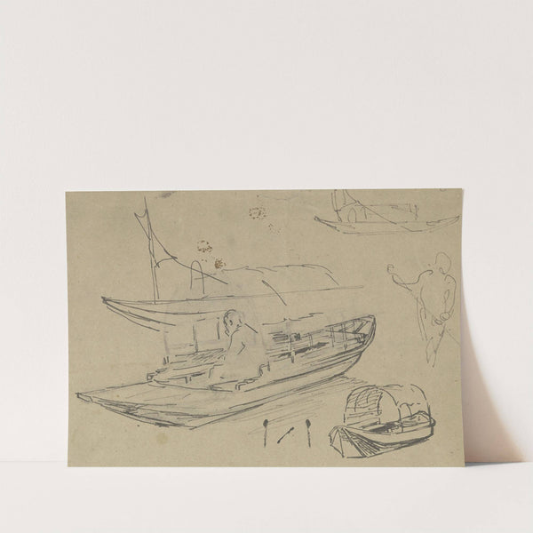 Studienblatt mit überdeckten Booten by Anton Burger