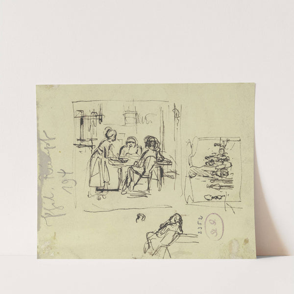 Studienblatt; Personen, an einem Tisch sitzend, und andere Szenen by Philipp Rumpf