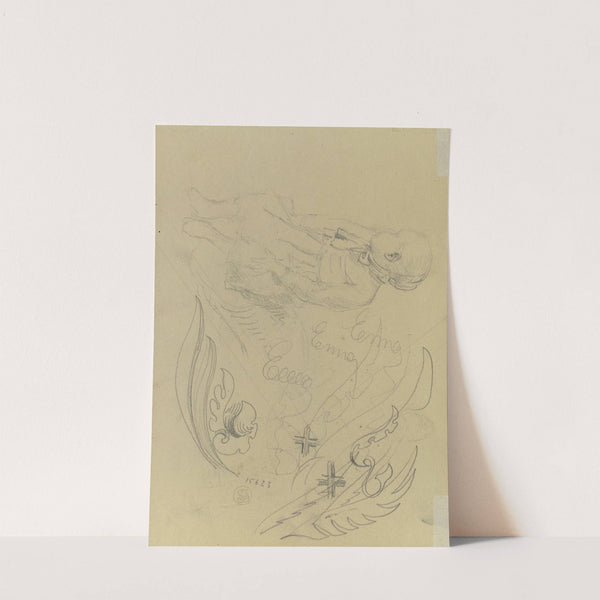 Studienblatt; Sitzendes Mädchen mit abgewandtem Kopf, Blattornament by Gustav Schraegle