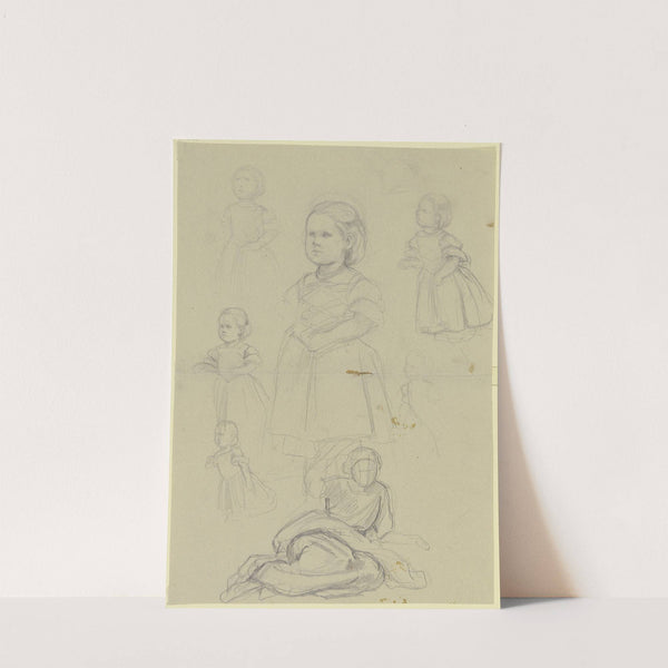 Studienblatt; Stehendes Kleinkind und Weinleserin (ca. 1856) by Jakob Becker