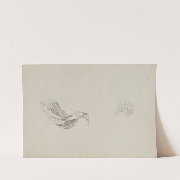 Studienblatt; Von einer Frau gehaltener Zipfel einr Schürze, weiblicher Kopf by Jakob Becker
