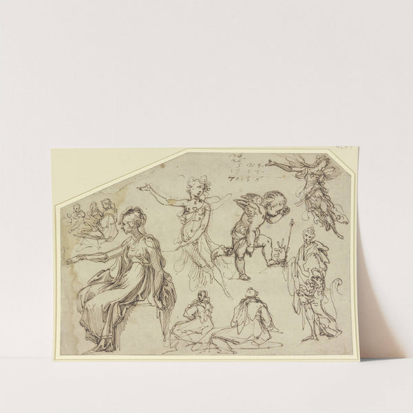 Studienblatt; Zehn Figuren und ein Löwe (ca 1600-1610) by Francesco Vanni