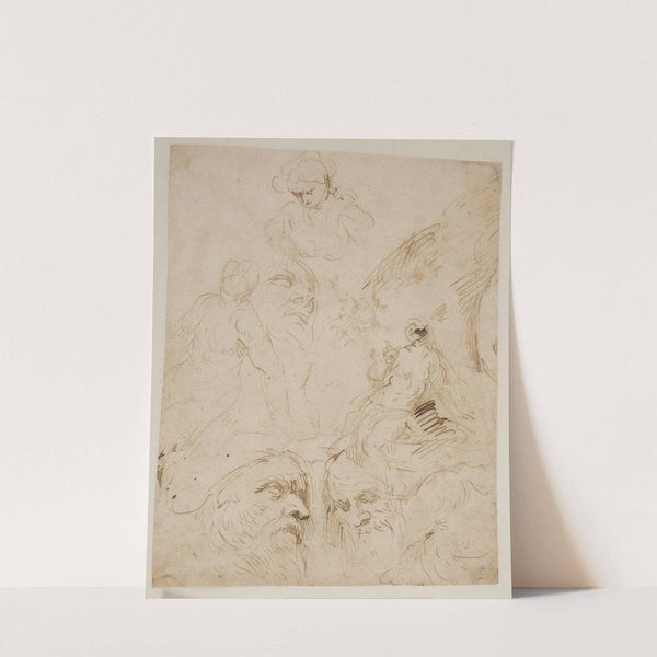 Studier af mandshoveder og en siddende nøgen kvinde by Jacopo Palma il Giovane