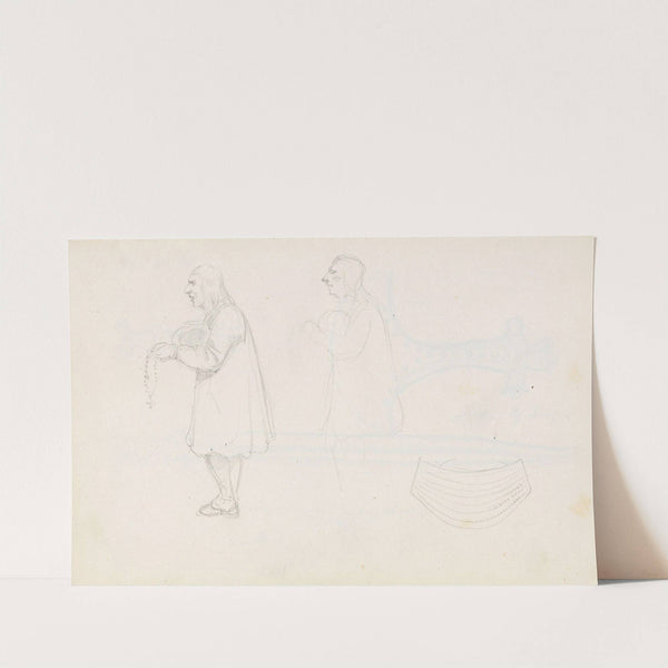 Studier av mannsfigur med rosenkrans; bronsealdersmykke (1844-1854) by Adolph Tidemand