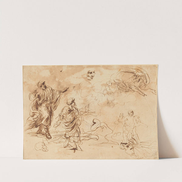 Studies for a Biblical Scene with God the Father Appearing to a Bearded Male Figure by Roman 17th Century