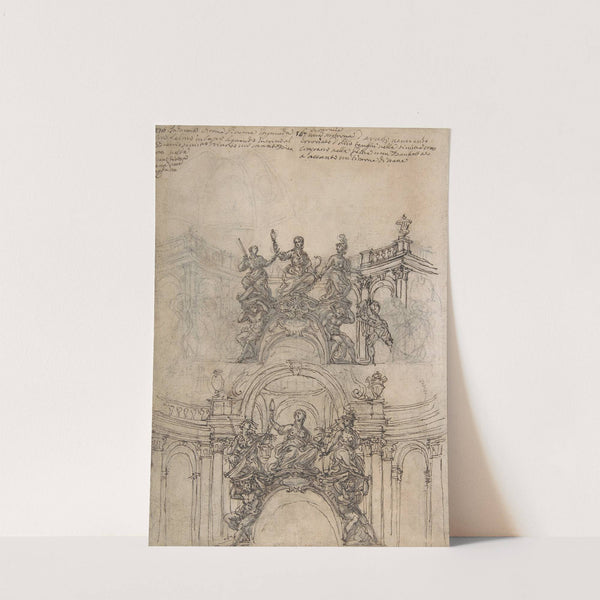 Studies for a Sculpture with Figures of Prudence, Industry and Economy Supported by Slaves and an Oval Plaque with Cartouche; Separate Study for a Cupola by Giovanni Battista Foggini